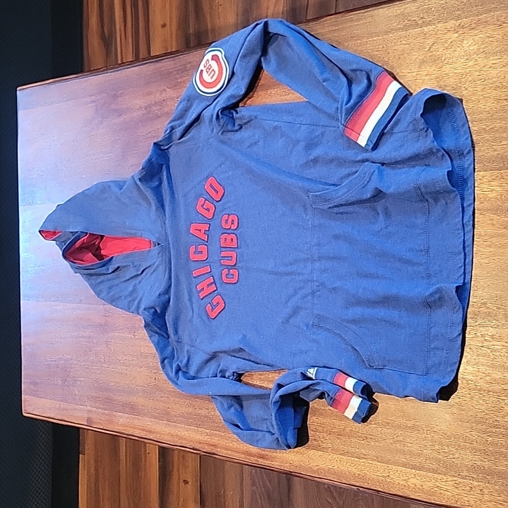 Youth- Unisex- size 14-16 Chicago Cubs tshirt hoodie with pockets!  Like new!